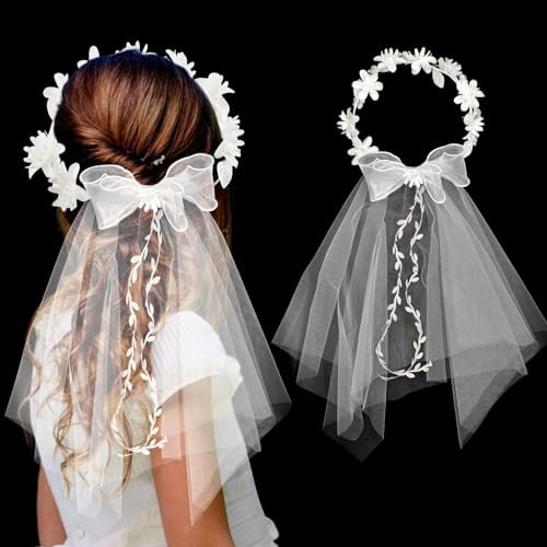 Couronne de Cheveux Fleur Bandeau Serre Tête de Mariée Nœud,Bandeau Fleur Cheveux Mariage,Couronne de Fleurs Mariée,Décoration Coiffure de Première Communion Fête Mariage pour Femmes Filles