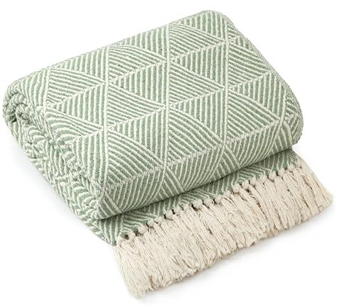 Emma Barclay Throw Blanket For Sofas Bed Extra Large Recycled Cotton Throws For Settees In Pistachio Green Throw Scandi Woven Blankets - Zahra Collection 50 x 60 (127cm x 152cm) Pistachio Green