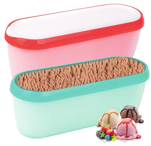Pasdrucn Lot De 2 Bac A Glace Maison, Pot à Glace De Rond Et Réutilisable, Pot Glace, Bac A Glace Avec Couvercle, Bac Glace, Bacs à Glace Avec Couvercle (rose + vert menthe)