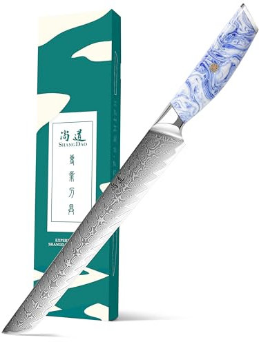 SHANGDAO Coltello per affettare Brisket - 10 pollici, Coltello da cucina professionale per affettare, Acciaio damasco forgiato VG 10, Coltello da cucina per sushi, Codolo completo