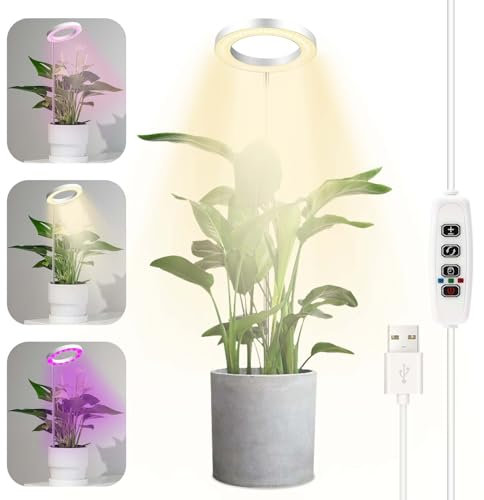 Auauraintt Lampada per Piante, 72 LEDs luce per Piante Spettro Completo, Lampade Coltivazione con Timer 3/9/12H, Adattatore USB 9 luminosità Regolabile, 3 Modalità di Illuminazione, per Piccole Piante