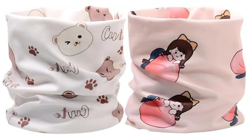 CutitiUU 2 Stück De Velvet Kinder Cartoon Lätzchen,Kinder Schals Baby Jungen Mädchen Schlauchschal,aus Baumwolle Waschbarer Halswärmer,Baby Loop Hals Wärmer Mädchen und Junge (Rosa+Weiß)