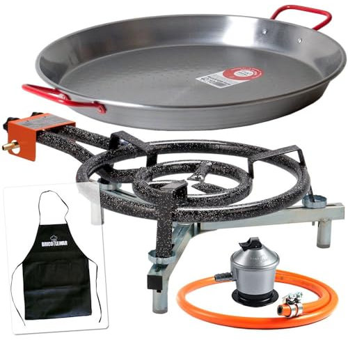 Kit paellero 40cm Garcima + paellera 42cm + soporte sobremesa + regulador y manguera Kabra