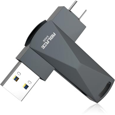 ABLAZE 64 GB USB C-flashenhet, dubbel USB 3.0 + typ C flashenhet kompatibel med iPhone 16/15, Android smartphone, dator, surfplatta Mac laptop (mörkgrå)