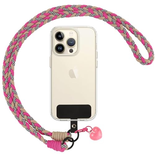 Votvloay Cordino per Cellulare Telefono Universale,Adatto a Tutti Gli Smartphone, Rimovibile Cordino da Collo Nylon Catena Collana Tracolla con Toppa di Fissaggio - Rosa Rossa, Cachi