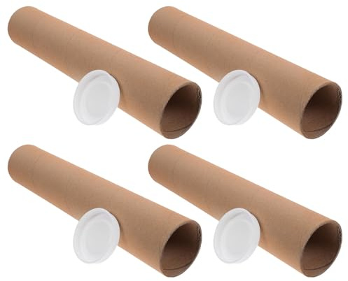 DIKACA Set da 4 Tubi di Cartone Cilindrici Tappi 33x6,5 Cm Spessore 3 Mm, Resistenti a Urti e Pressione, Porta Poster per Spedizioni e Conservazione Documenti, per Artisti e