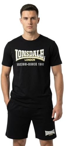 Lonsdale Completo Uomo Cotone Corto - Completo Uomo Sportivo Corto Estivo Leggero Manica Corta - Set Sportivo (IT, Testo, XL, 26049 BLACK)