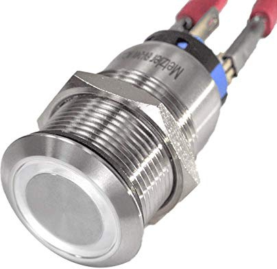 Metzler® LED-Druckschalter mit Rastfunktion und weißer Ringbeleuchtung Weiß IP67 wasser- und staubdicht aus Edelstahl V2A für 19mm Einbau vandalismussicher langlebig bis 1 Mio Schaltungen