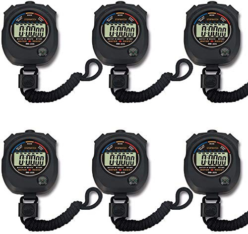 6 Pack Multi-Function Electronic Digital Sport Stopwatch Timer, Large Display with Date Time and Alarm Function,Suitable for Sports Coaches Fitness Coaches and Referees