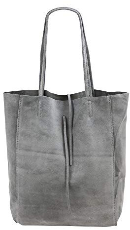 SH Leder ® Damen Echt Wildleder Shopper mit Innentasche in vielen Farben Schultertasche Henkeltasche 37x29cm Katrin G261 (Hell Grau)