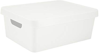 Simplify Medium Vinto Storage Box | Stackable | Home Organization | Bathroom | Accessories | Closet | 2 Handles | White