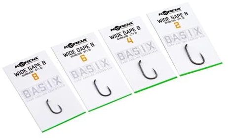 Korda Basix Wide Gape Barbless Hooks Size 6 – All-Round Carp Fishing Hooks, Black Nickel Finish, Strong X-Gauge Wire, Perfect for Bottom Baits, Pop-Ups, and Wafters, Pack of 10