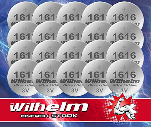 20 x CR1616 CR 1616 WILHELM Lithium Knopfzelle 3V 55mAh ø16 x 1,6 mm Batterie DL1616