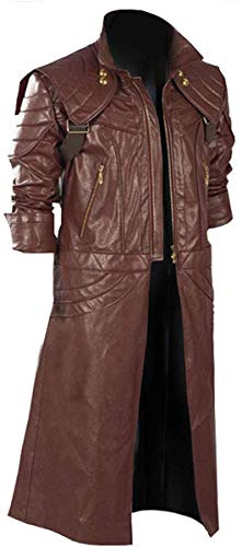 Aksah Fashion Devil Cry 5 Game Dante Trench Coat | Cappotto lungo in pelle bordeaux da uomo, similpelle., S