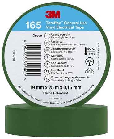 3M Temflex™ 165 165GR6E - Nastro isolante Temflex™ 165, verde, 25 m x 19 mm, 1 pezzo