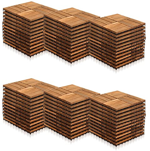 Yakimz Dalles en bois d'acacia - 30 x 30 cm - Revêtement de sol antidérapant - 6 m² - Revêtement de sol de 6 m² - Système à clic - Pour terrasse, balcon, jardin - Marron