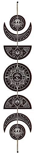 CREATCABIN 7pcs Fasi Lunari Appeso A Parete Boho Decor Arte da Parete in Legno Witchy Decor Rustico Segno di Legno Nero Decorativo Arte Moderna Parete Spirituale per Camera da Letto 72.5x16cm