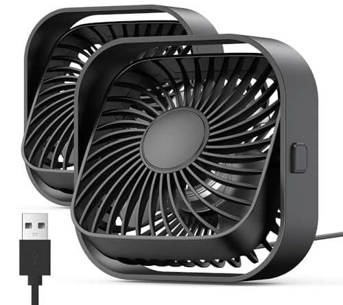 TOPK USB Ventilator 2 Stück Mini Tischventilatoren leiser Betrieb, USB Powered Tischventilator, 3 Geschwindigkeiten und 360° drehbarer Kopf für Home Office Schlafzimmer Tisch Desktop