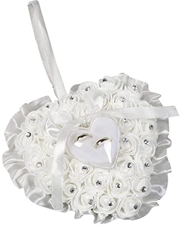 Cojín para anillos de boda, romántico, en forma de corazón, con decoración de diamantes de imitación, cojín de boda, cojín para anillos, soporte para anillos de boda, soporte para anillos de boda, 18