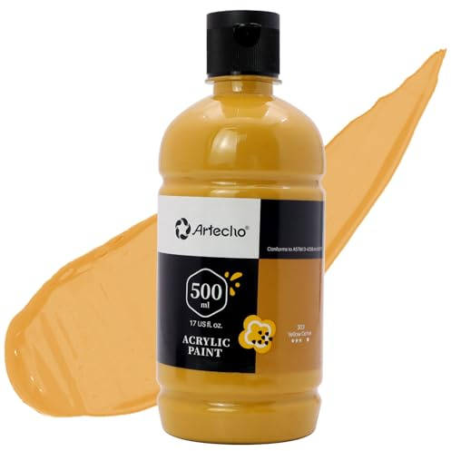 Artecho Yellow Ochre Acrylic Paint 500ml/17oz, Craft Paint for Art Supply, Ideal for Canvas, Fabric, Pumpkin, Rock, Leather, Model, Ceramic, Plastic, Clay, Glass.