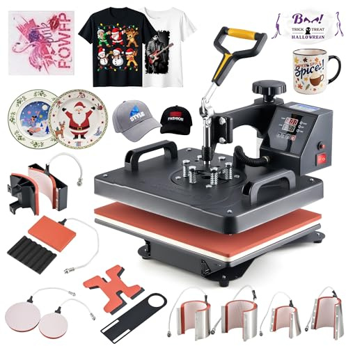 CREWORKS 11-i-1 värmepress 38x30cm 1250W multifunktionell värmeöverföringsmaskin med digital kontrollpanel för t-shirts, muggar, hattar, tallrikar, kepsar, skor, pennor, basebollkepsar