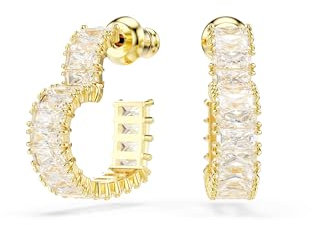 Swarovski Anneaux d'oreilles Matrix, Taille baguette, Cœur, Petites, Blanches, Placage de ton or