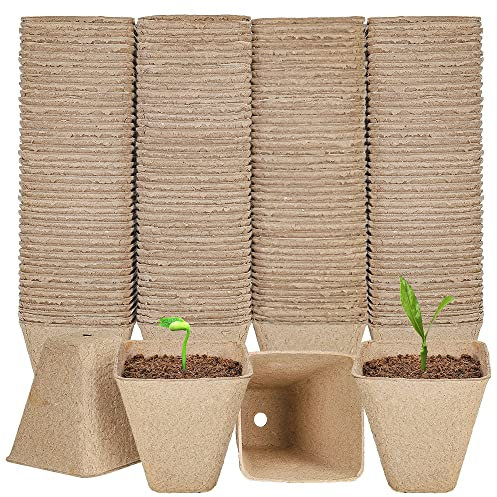 Namzi Lot de 100 pots de tourbe carrés de 8,9 cm avec trous de drainage, biodégradables et respectueux de l'environnement - Pots de tourbe ronds pour débutant