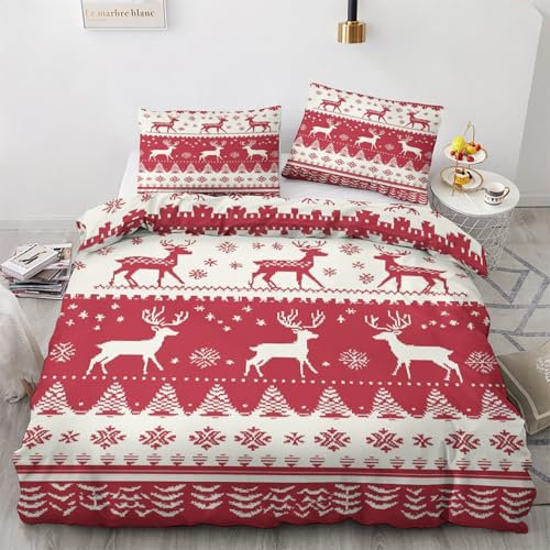 zcwl Weihnachten Bettwäsche 135x200, Rentier Schneeflocke Bettbezug Set 2 teilig, Weiche Kuschelige Mikrofaser Bettwäsche-Sets, Wendebettwäsche und 1 Kissenbezug 80x80 mit Reißverschluss