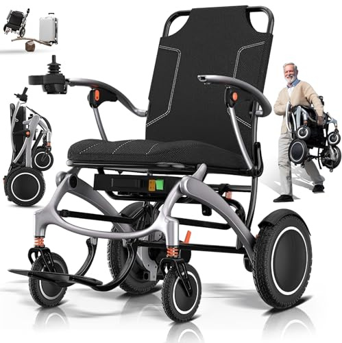 ZQHQKJ Silla de ruedas eléctrica plegable ligera 11,8 kg, fibra de carbono T1000 + aluminio, alcance de 10 – 50 km, capacidad de carga de 150 kg, para personas mayores, viajes y todo terreno, motor