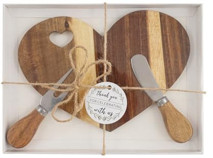 Shalmidor Juego de 18 tablas para queso con paquete independiente, en forma de corazón, tabla de cortar de madera, tabla de cortar con cuchillo y tenedor, tabla de cortar 21 x 14 x 0,9 cm, tabla de