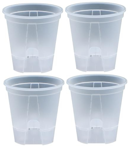 Faroby Maceta de autorriego, 4 macetas de plástico Transparente para orquídeas con Bandeja de chasis Absorbente, Agujeros Transpirables