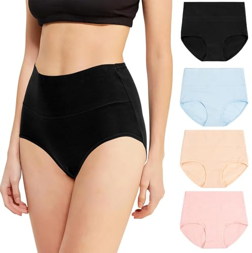 Youkly High Waisted Knickers for Women, 4 Pcs Ladies Full Briefs, Tummy Control Underwear Multipack, Cotton Panties for Women (UK, Alpha, M, Regular, Regular, Multicolor)