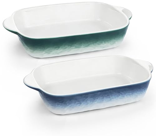 Aleker 2 Pcs Casserole Dishes with Handle, 8In Thickened Ceramic Baking Dish Pie Dish for the Oven Serving Dishes 500Ml Lasagna Dishes for Lasagne, Pies, Casserole, Tapas Microwave & Dishwasher Safe