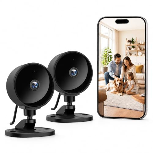 WOLFANG Övervakningskamera Inomhus 1080P, WiFi Kamera med Nattseende, Rörelsedetektering, Tvåvägsljud, Kompatibel med Alexa & Google Home, Endast 2,4 GHz WiFi, 2-pack