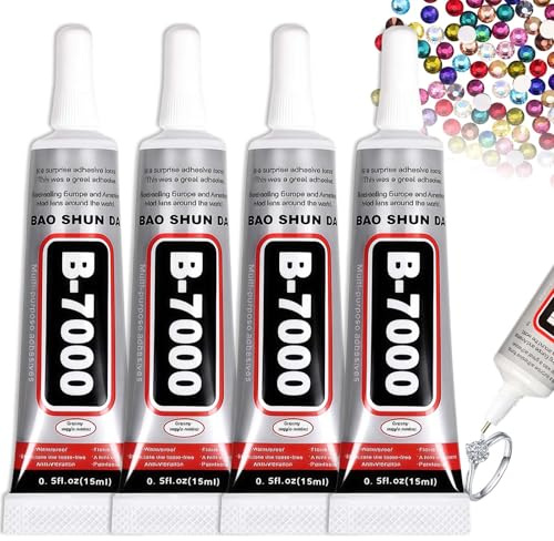 B7000 Bedazzling Glue for Rhinestones Crafts - 15ml/0.5oz (4 Pack) Rhinestone Glue for Bedazzling, Multi-Function Super Adhesive for Jewelry Making, Clothes, Shoes, Fabric, and Cell Phones