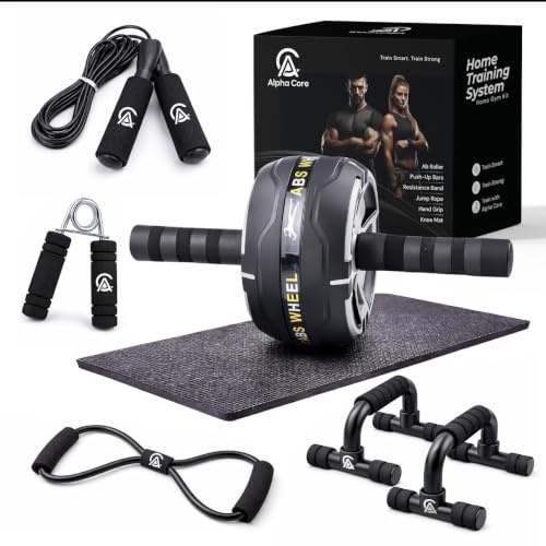 Home Gym Fitness Kit With Ab Wheel, Push Up Bars, Resistance Bands, Skipping Rope & Hand Gripper