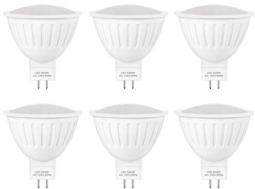 Small Frog 120 Volt Led Mr16 Dimmable,GU5.3 Led 5000K Daylight White,5W Replace MR16 50W Halogen Bulbs, 2 Pin led Light Bulb 500 Lumen 120 Voltage, 6 Pack