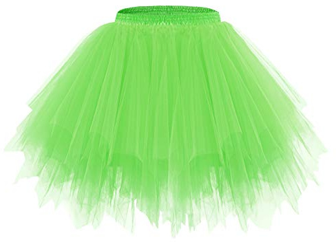 bridesmay Dam tyllkjol underkjol kort balett tutu 50-talet rockabilly tutu minikjol karneval kostym, Fluorescencegreen, XL