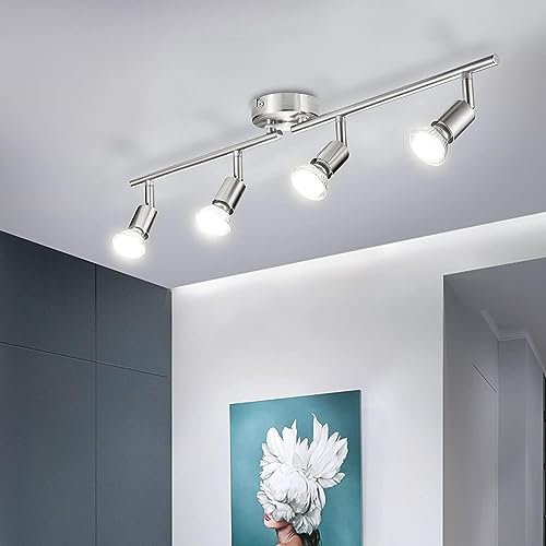 BOJIM Deckenstrahler 4 Flammig Lampe, LED Strahler Deckenleuchte Matt Nickel, Inkl. 4 x 6W Decke GU10 Spot Schwenkbar Deckenlampe, Modern Light für Küche Wohnzimmer Flur Innen Ceiling Büro Neutralweiß