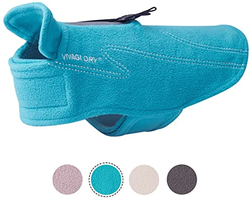 VIVAGLORY Abrigo de Forro Polar para Perros, Chaqueta Cálida con Cierre de Velcro, Chaleco de Invierno para Perros Pequeños, Medianos y Grandes, Ropa Cortaviento, Turquesa, L