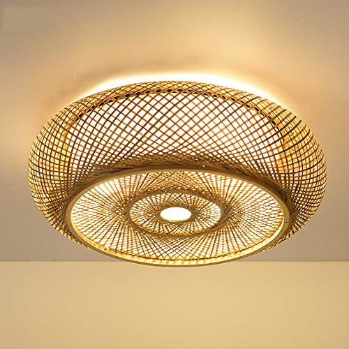 COCOL Retro Bambus Deckenlampe Gewebte Bambus Deckenleuchte，E27 Land Korridor Deckenlicht Handgewebte Lampe Natürliche Bambus Rattan Wohnzimmer Schlafzimmer Studie Dekorative Lampe,40cm