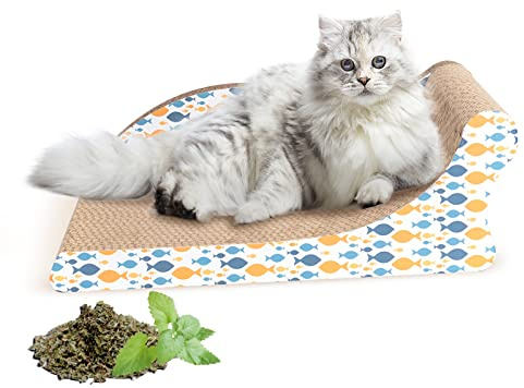 Nobleza Cat Scratcher, Reversible Use Cats Scratching Board, Curved Cats Scratch Lounge Bed Sofa with Catnip, High Density Corrugated Scratchers Cardboard Durable Cat Scratchers Pad, Size 45*28*16 cm