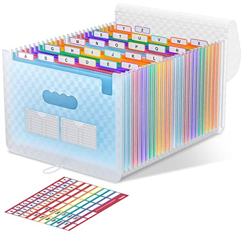 ThinkTex 26 Fächer Dokumentenmappe A4, Regenbogen Akkordeon Erweiterbar Ordnungsmappe, Aktenordner mit großer Kapazität, tragbarer Klassifizierungsaktenordner im A4-Letter für Büro/Schule – Blau