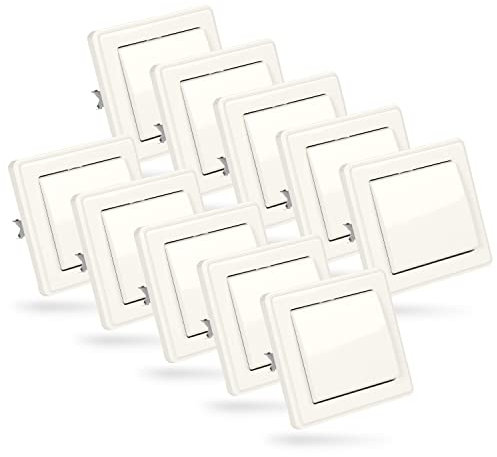 ABSINA 10x Kreuzschalter Unterputz weiß - Lichtschalter Unterputz 250V AC, 10A, IP20 inkl. Rahmen, Unterputz Einsatz & Abdeckung - Lichtschalter Abdeckung weiß, Unterputz Schalter, UP Schalter