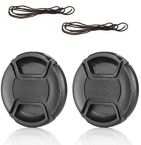 KOMUNJ 2 tapas de objetivo para cámara de 55 mm, tapa de repuesto, tapa de objetivo, compatible con cámaras DSLR, color negro