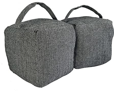 Oypla Pack of 2 Herringbone Fabric Heavy Weighted Cube Door Stops Stoppers with Handle