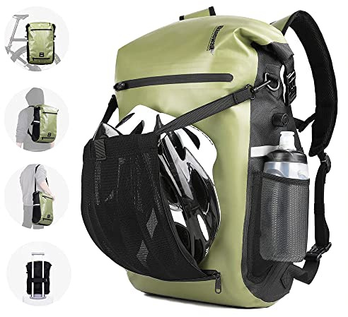 BAIGIO Borsa per Bicicletta 3 in 1, Borsa da Bici Posteriore 22L, Zaino per Portapacchi Bici, Borsa per Portapacchi, Multifunzione Impermeabile Riflettente con Rete del Casco, Scomparto per Laptop