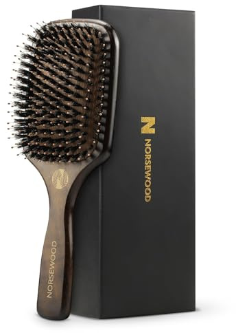 Norsewood Boar Bristle Hair Brush Set, Soft Bristle Detangler for Long, Short, Thin, Curly, Straight, or Wavy, Hairbrush for Enhancing Shine, Great for Men, Women, and Kids