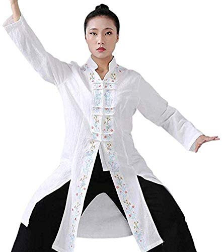 SENNIAN Chino Tradicional Tai Chi Uniformes Mujer Tai Chi Ropa Tai Chi Ejercicio Taekwondo Tai Chi Traje Artes Marciales Floral Bordado Top Kung Fu Uniforme,White-Large