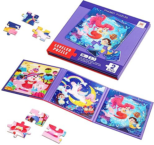 Jouet Magnétique Montessori pour Enfant - Puzzle en Bois d'Animaux, Livre Assorti Éducatif - Cadeau d'Apprentissage pour Fille Garçon 3-5 Ans (Lapin Licorne)